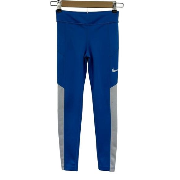 Nike Dri-Fit Blue and White Colorblock Kids Leggings Size M - Picture 1 of 13
